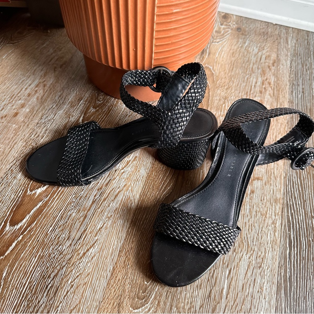Zara Black Braided Woven Block Heel Sandals!